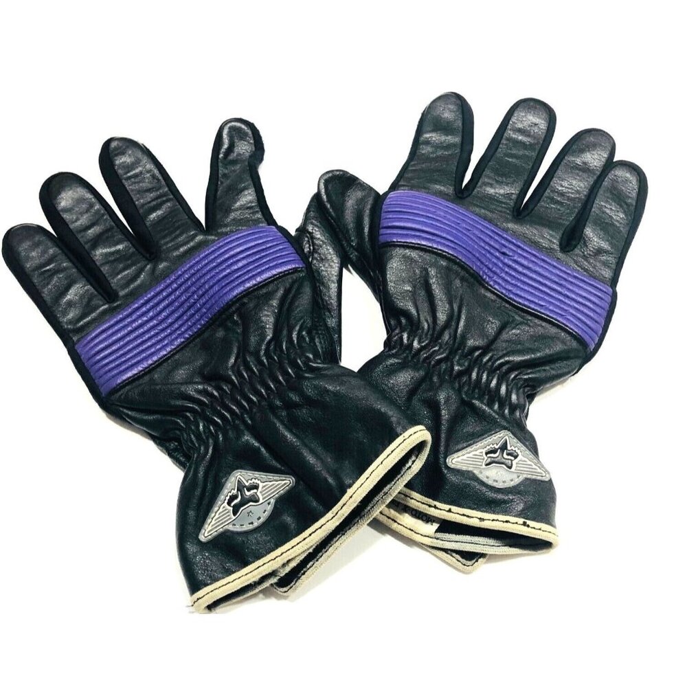 VTG Racing Gloves L XL Men's 12 MOTO-X-FOX Black‎ Purple Leather BMX Biker